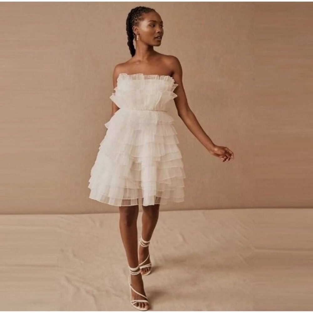 NWT BHLDN Huntington Ruffle Strapless Bridal Mini Dress